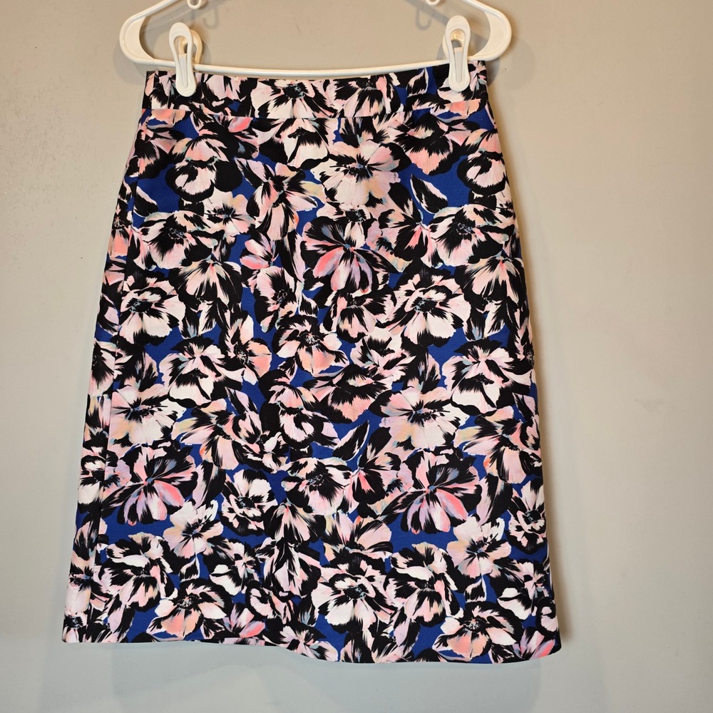 J Crew Skirt A Line Pencil Floral Hibiscus Womens 4 Blue Pink